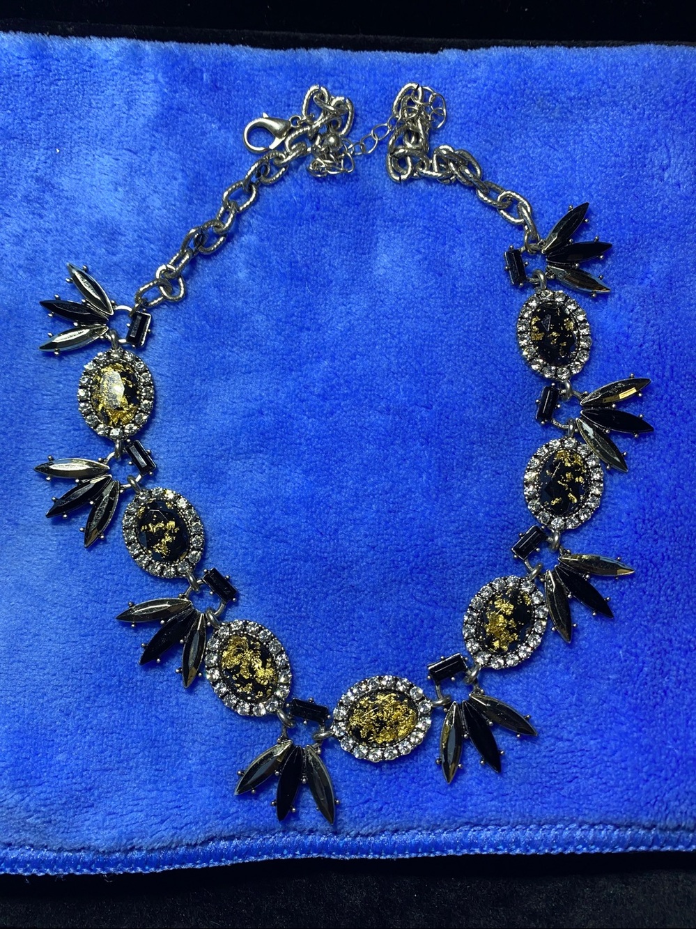 Vintage Lia Sophia Yellow Black Crystal Statement Necklace Elegant Classy Art
